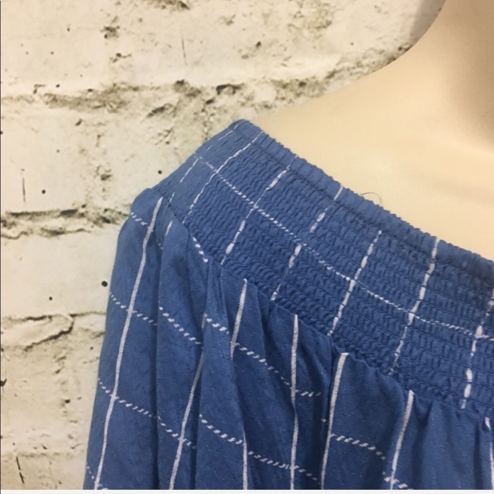 NWT Style & Co Poolside Check Off Shoulder Top - Picture 4 of 7
